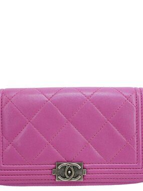 Chanel  Boy Quilted Leather Zip Around Wallet Purple